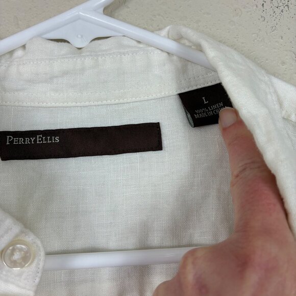 Perry Ellis 100% Linen Short Sleeve Button Down Top Sz Large Coastal - Picture 4 of 5